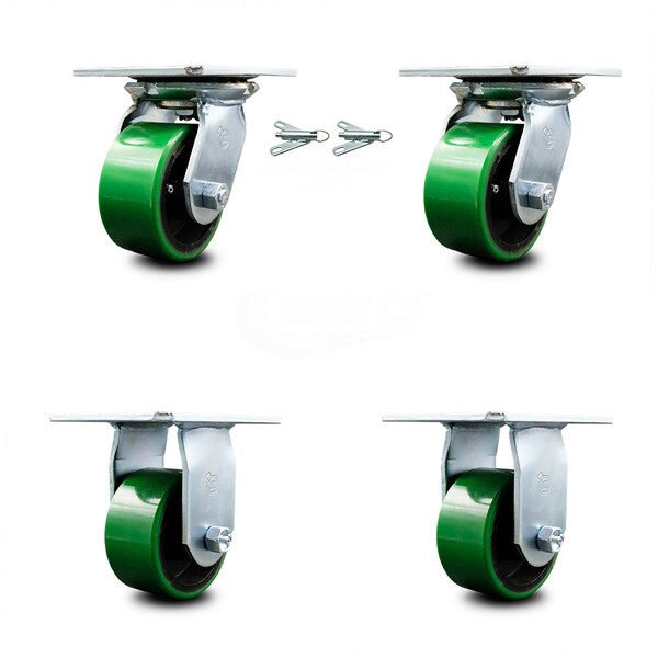 4 Inch Poly on Cast Iron Caster Set with Ball Bearing 2 Swivel Lock 2 Rigid SCC